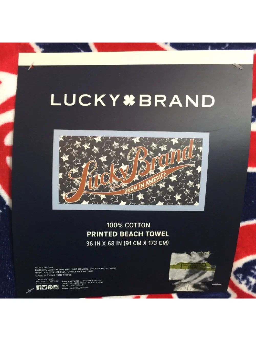 Lucky Brand Born in America Beach Towel 100% Cotton 36